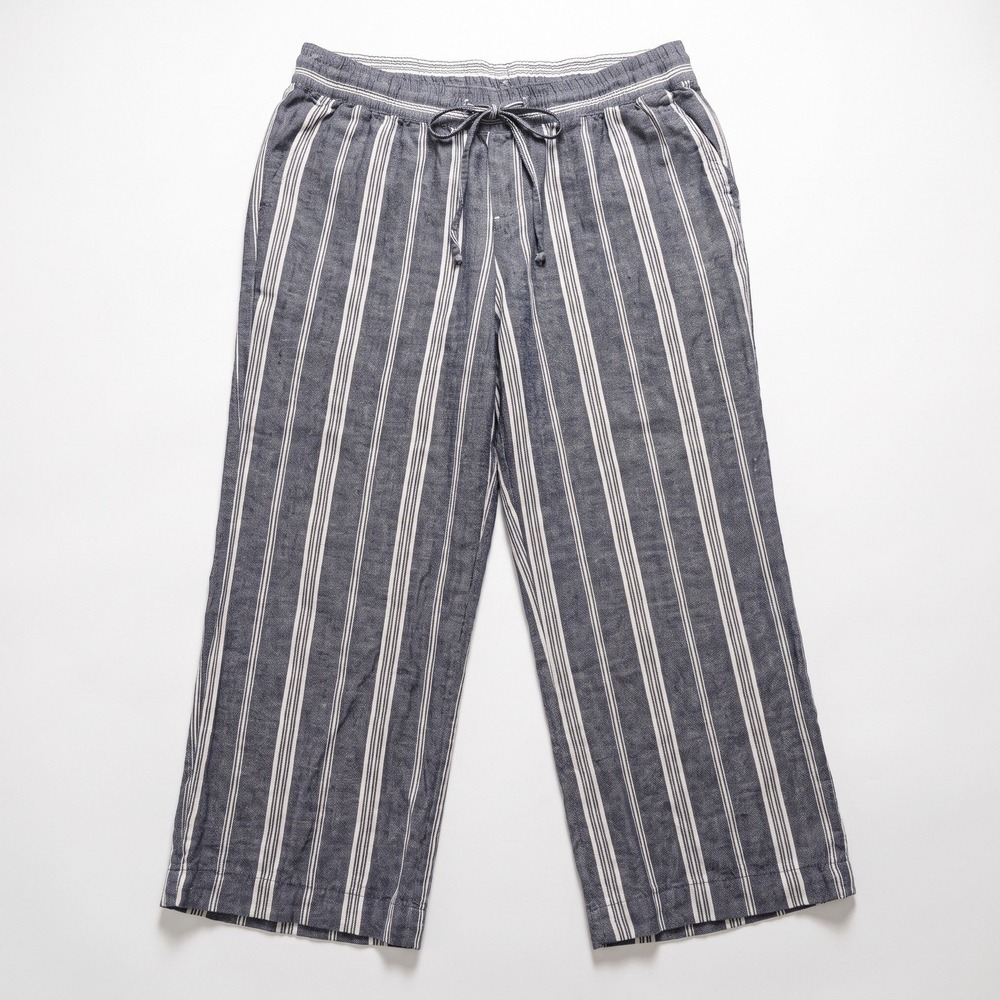 Old Navy L Blue Striped Linen Blend Drawstring Pants Womens Coastal Boho Casual